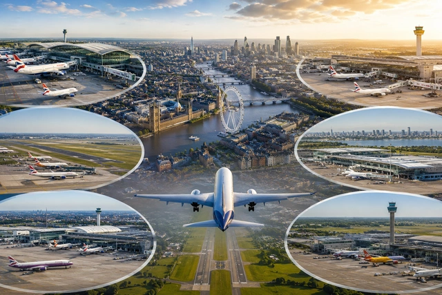 How Many Airports Are in London? Complete London Airport Guide How many airports are in London showing Heathrow, Gatwick, Stansted, Luton, City, and Southend airports