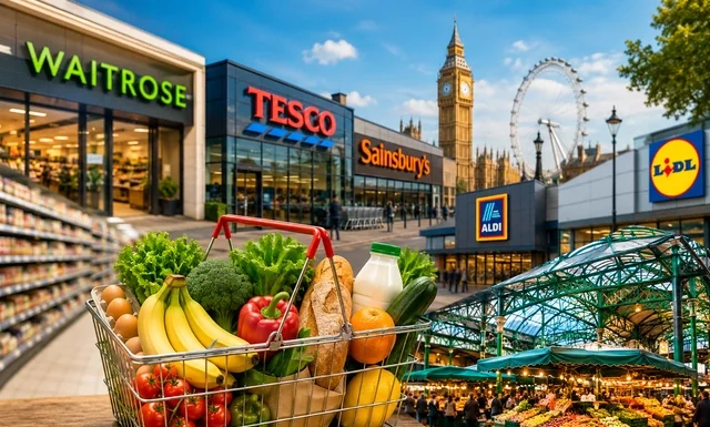 Best Grocery Stores in London: Top Supermarkets and Food Markets to Visit Best grocery stores London featuring Tesco, Sainsbury's, Aldi, Lidl, Waitrose and Borough Market