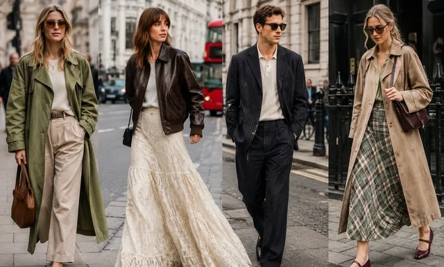 Latest Fashion Trends London: Top Styles, Colors, and Must-Have Looks for 2026 Latest fashion trends London 2026 featuring sage green fashion, suede trench coats, statement flats, and London street style