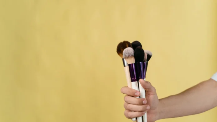 Makeup brushes being cared for and cleaned