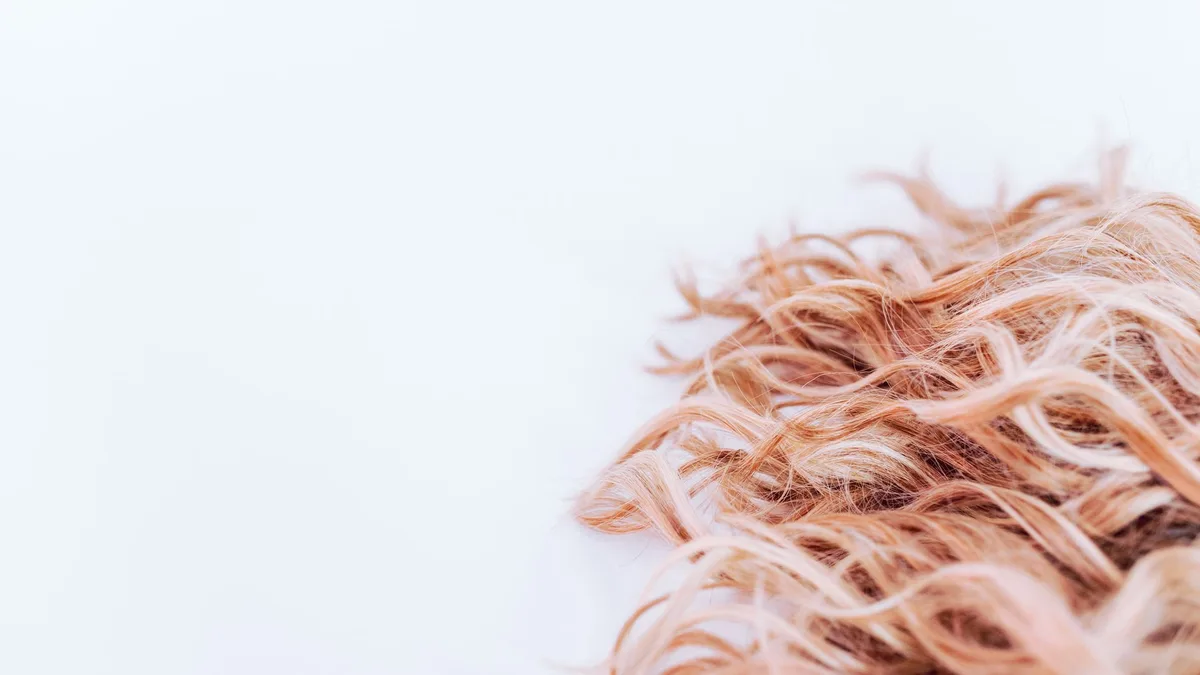 Close-up of dry damaged bleached wavy hair texture
