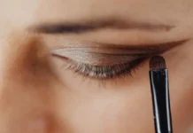 Eye Makeup Guide: Liner, Lashes, Shadow and Brows Eye makeup being applied with a brush, close-up