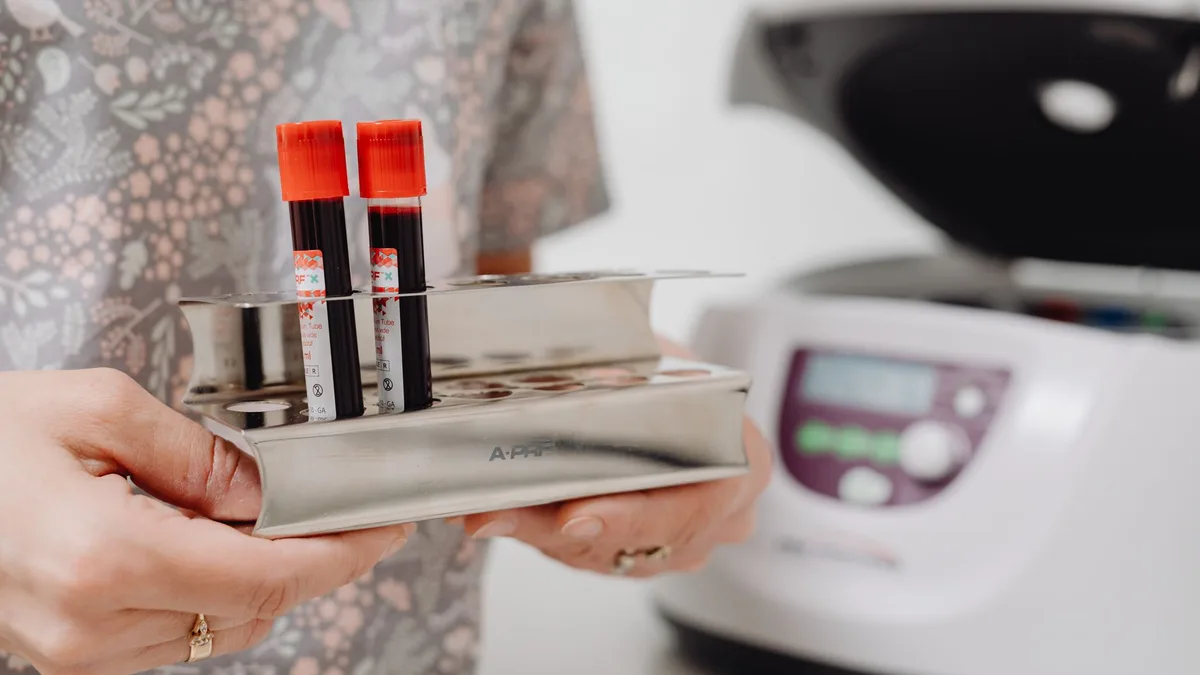 Blood sample vials in a laboratory