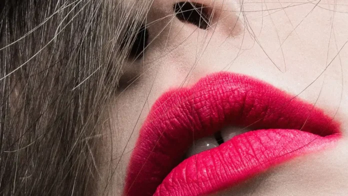 Liquid Lipstick Close-up of bold red liquid lipstick