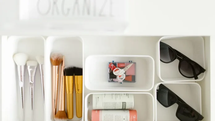 Makeup Organisers Cosmetics neatly organised in trays