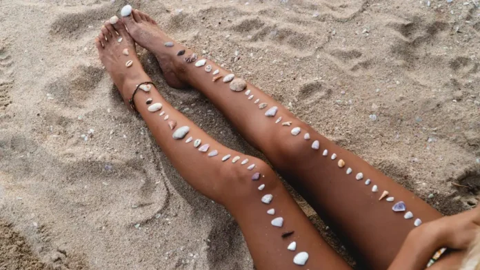 Sun-kissed tanned legs from a sunless tan