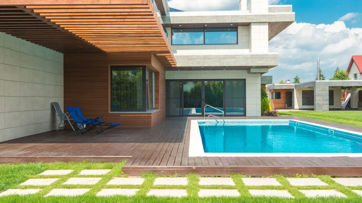Contemporary villa with swimming pool and patio