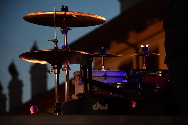 Don Henley Net Worth 2026 Don Henley net worth - drum kit set up on a concert stage at twilight