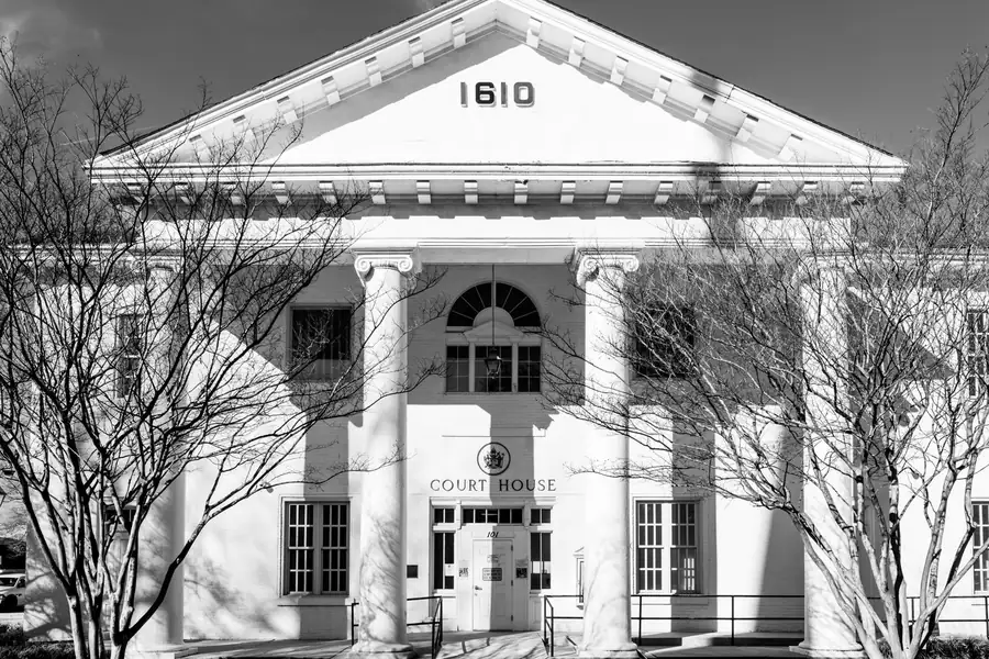 Kevin Spacey net worth - black and white view of a historic courthouse facade