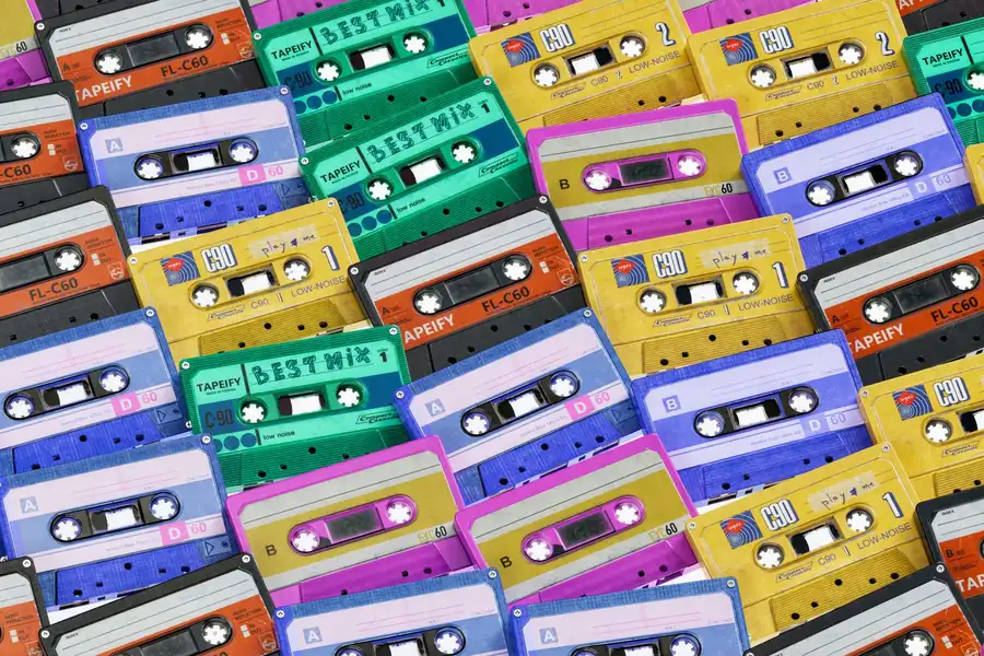 Kylie Minogue net worth - colourful retro cassette tapes
