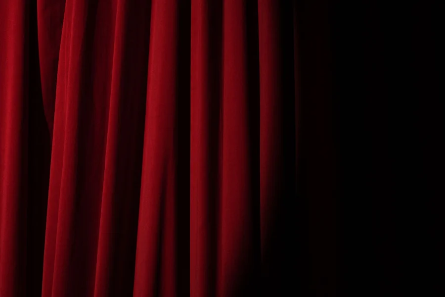 Pam Dawber net worth - red velvet theatre curtain under dramatic lighting