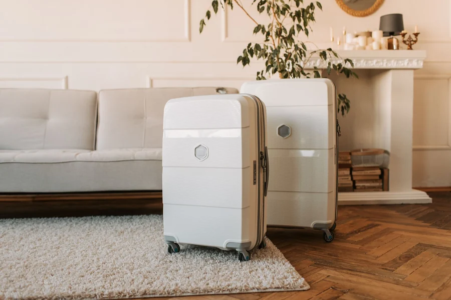 Princess Traveller suitcase review - white hard shell suitcases in a home setting